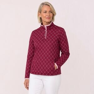 FootJoy Womens XS Burgundy Pink Diamond Golf Pullover Snap Mock Neck Preppy